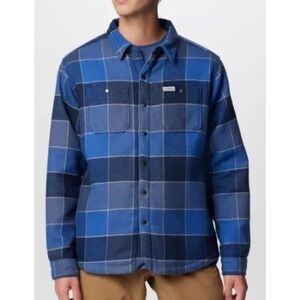 Columbia Mens Flannel Shirt Jacket Plaid Button Front Pockets Blue Sz Medium NEW